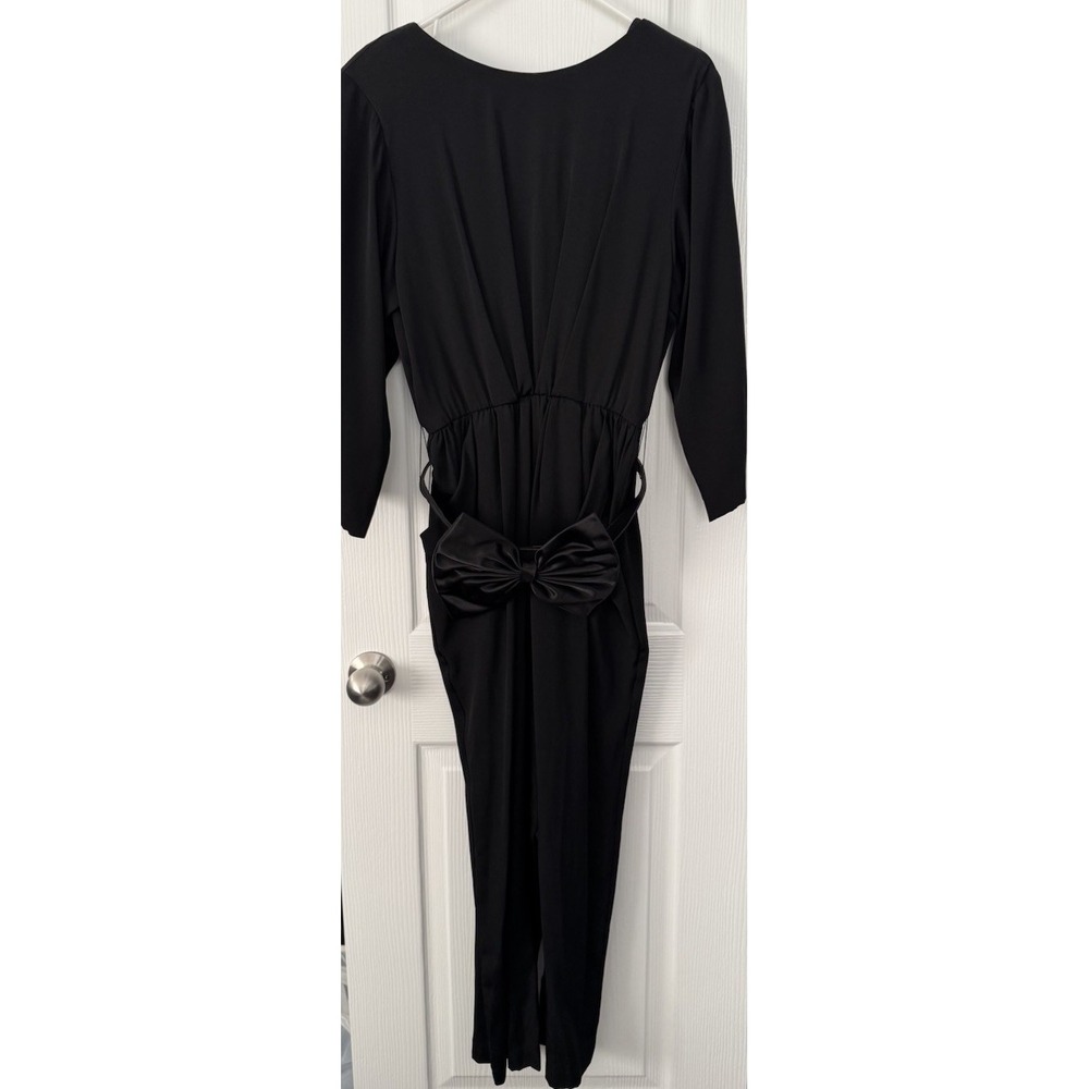 Vintage Kwai Petites Black One Piece Pant Jumpsuit Bow Belt Size Small‎